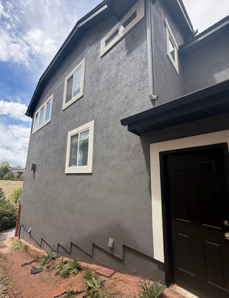 Grey Stucco Exterior with White Trim Painting Littleton, CO