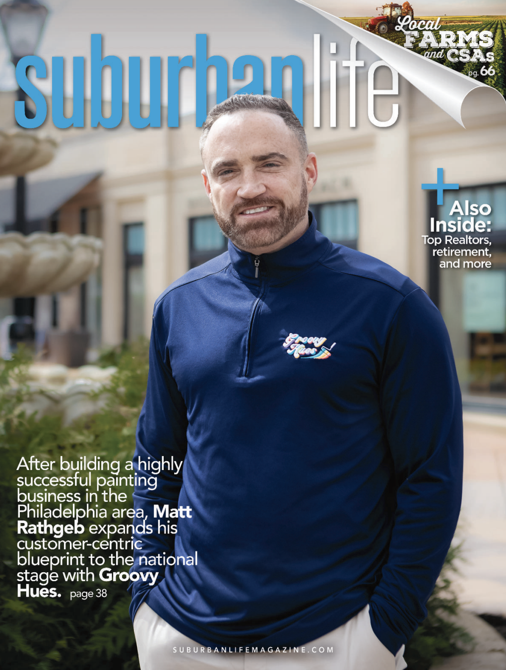 Matthew Rathgeb, the founder of Groovy Hues Painting, on the cover of Suburban Life Magazine