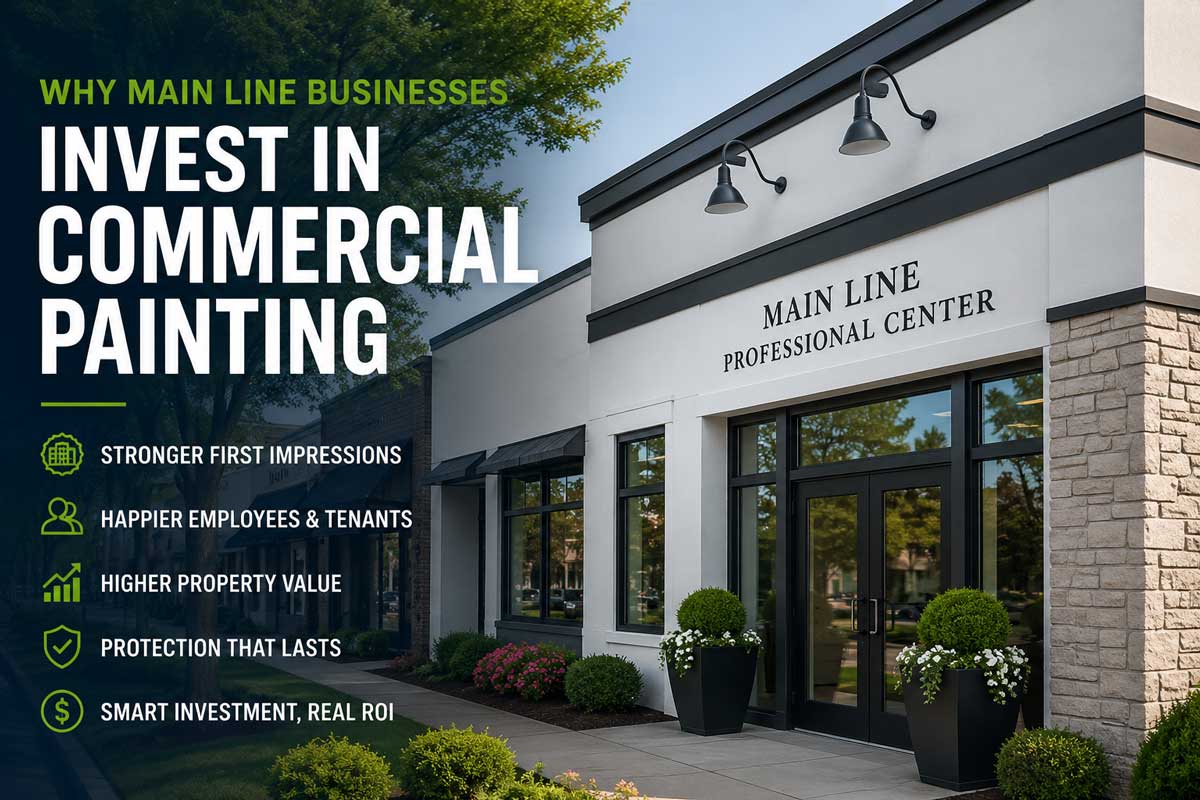 Modern commercial building in Main Line Pennsylvania featured in a commercial painting article by Groovy Hues Painting of Main Line