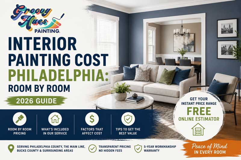 Interior painting cost guide for Philadelphia homeowners showing room-by-room painting prices and online estimate by Groovy Hues Painting of Philadelphia