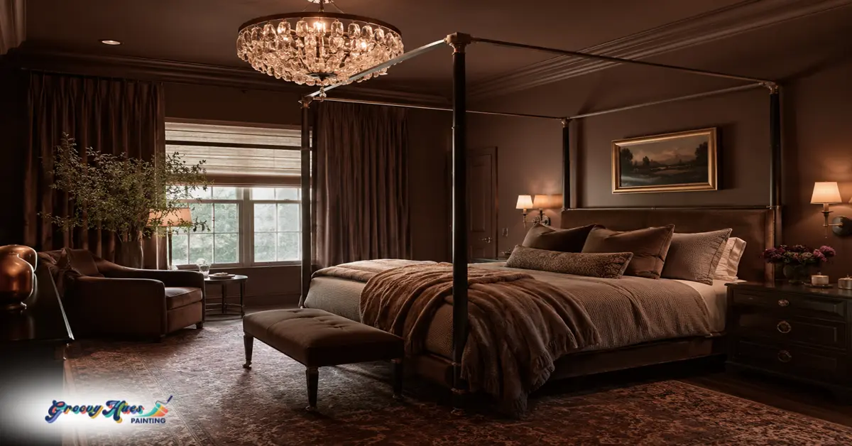 Dark brown color drenching bedroom walls