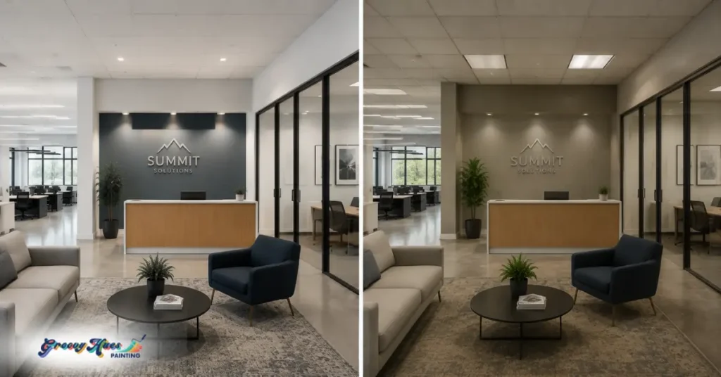 Commercial painting company before and after of a commercial interior painting transformation