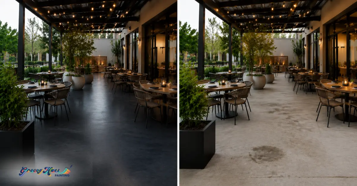 Staining concrete before and after image